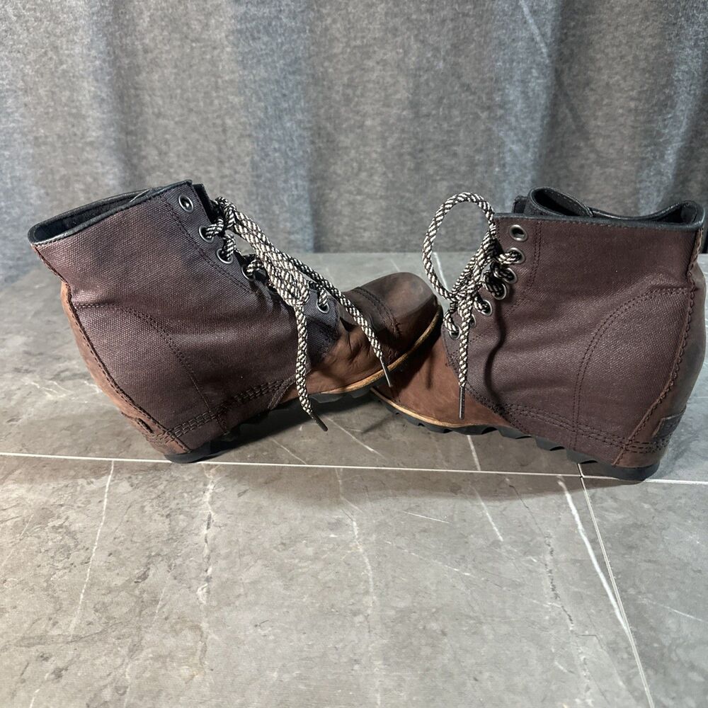 Sorel PDX Wedge Joan Arctic Brown Leather & Canvas Boots Women’s Size 8 B16 - Picture 7 of 11